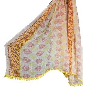 Crown & Ivy Leaf Print Geometric Pom Scarf Yellow Red White Spring Summer
